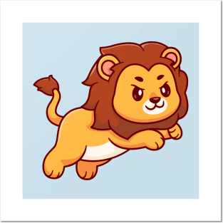 Cute Lion Jumping Cartoon Posters and Art